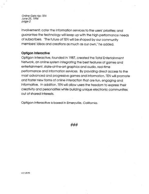 Page two of the June 25, 1994 TEN press release
